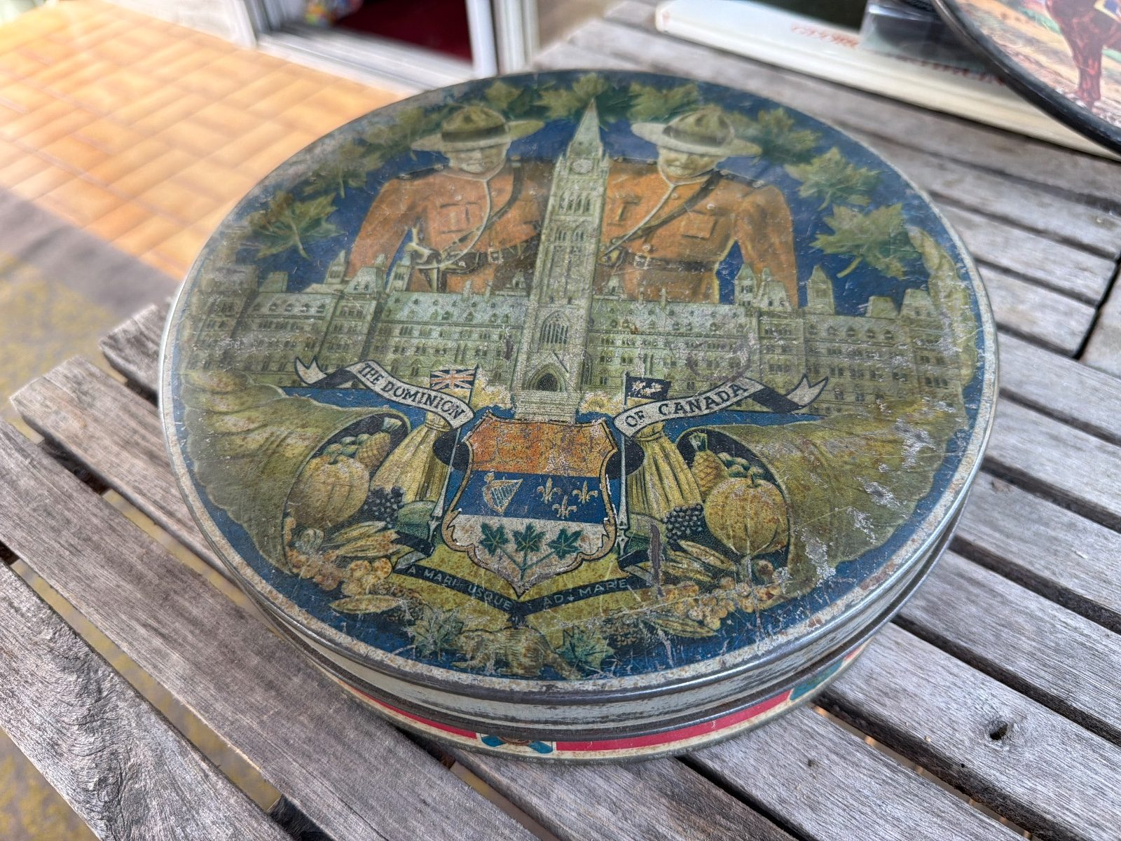 Vintage 1950s Dominion of Canada RCMP & Parliament Biscuit Tin
